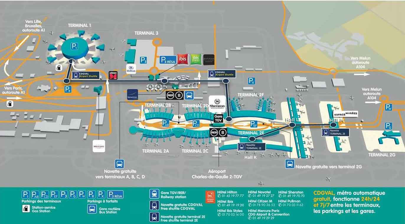 Terminals' map of Paris-Charles airport Paris-Aéroport