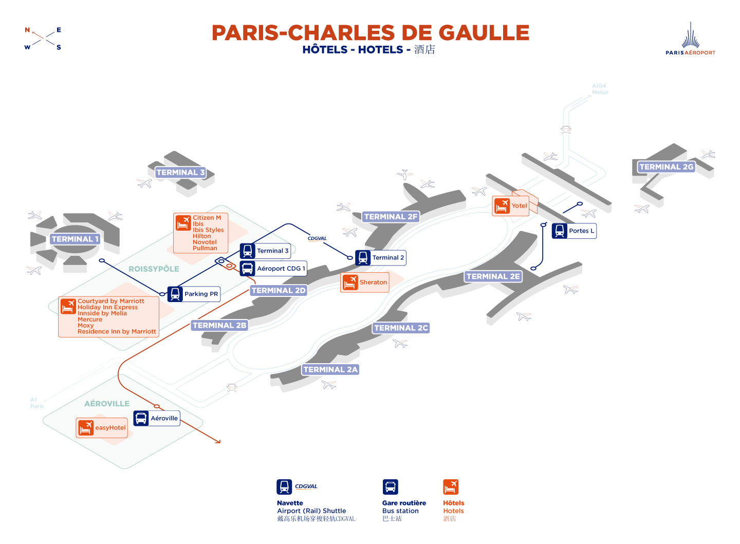 Plan des hotels à Paris-CDG