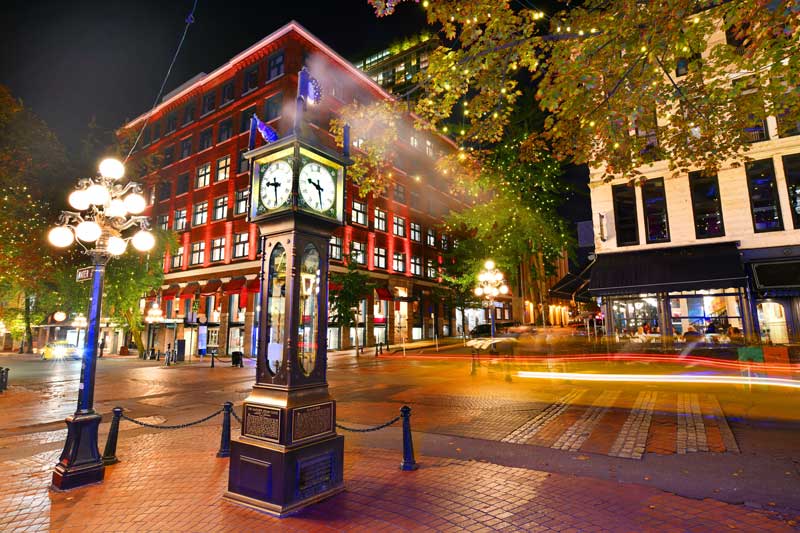 Horloge dans le quartier de Gastown à Vancouver