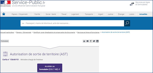 Autorisation de sortie de territoire - Paris Aéroport